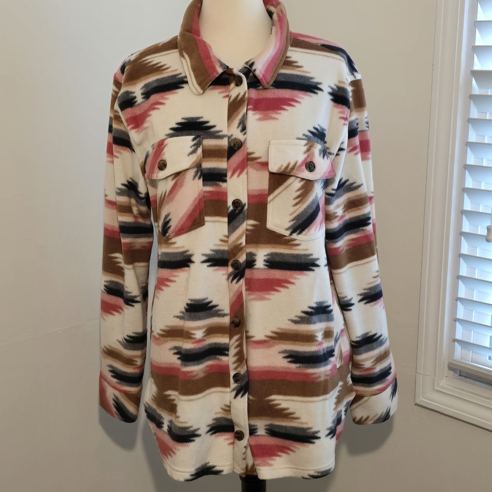 Stylish Multicolor Button-Up Fleece Shacket